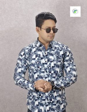men's premium quality blue printed shirt