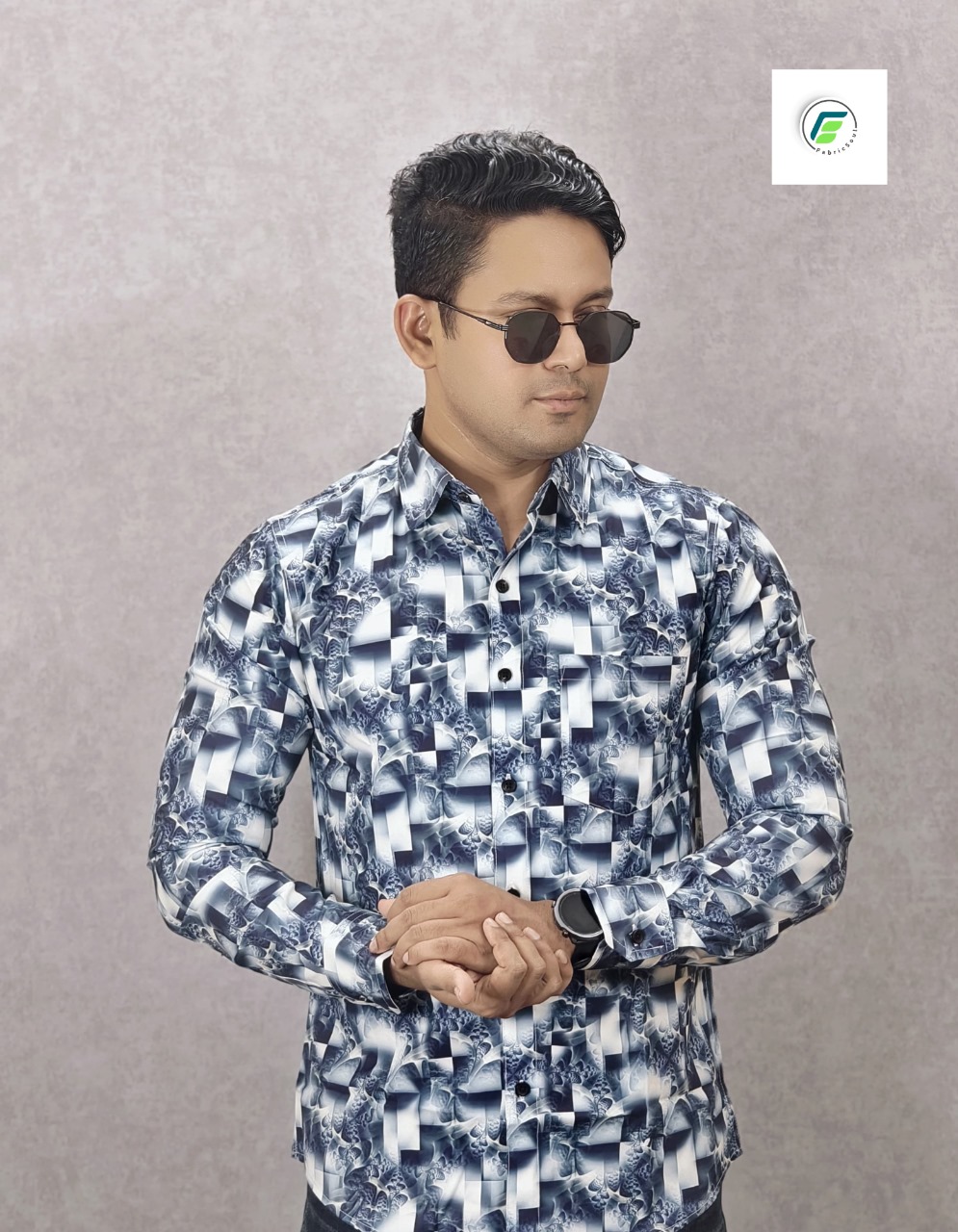 men's premium quality blue printed shirt