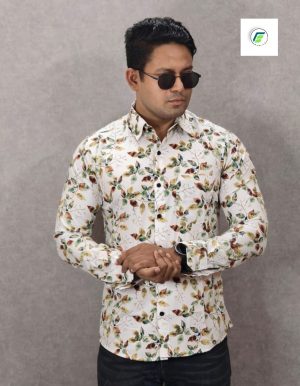 Men's Premium Quality White Floral Printed Shirt